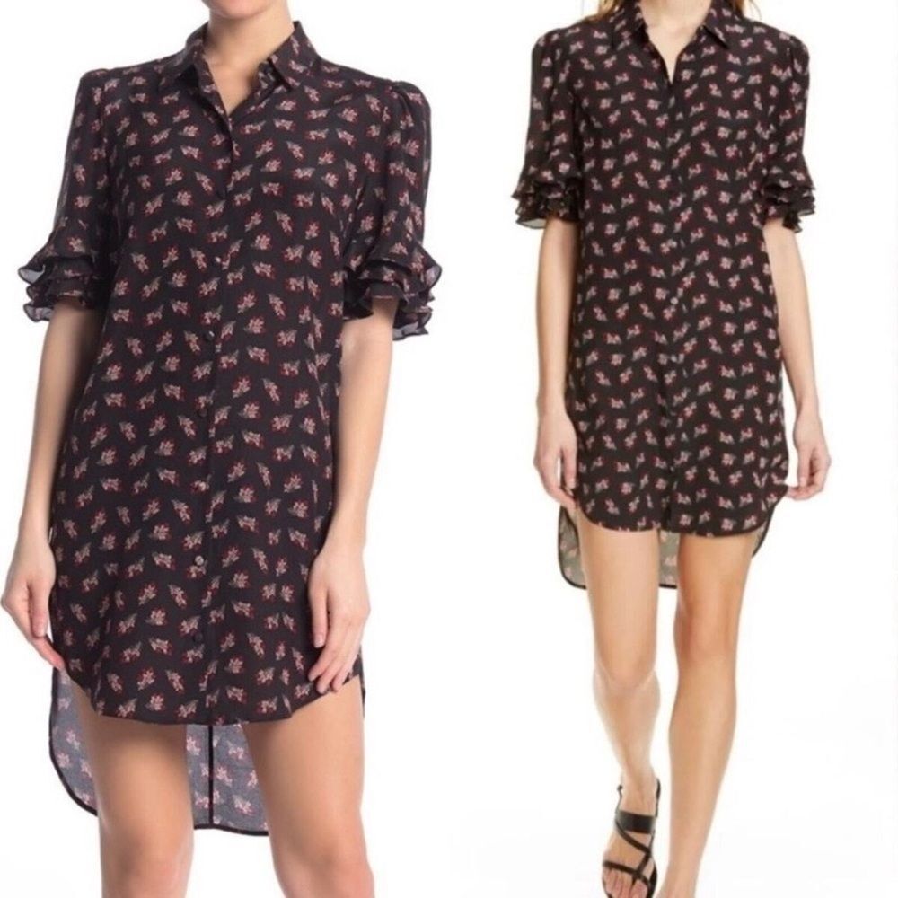 Frame Denim Black Floral Shirt Dress